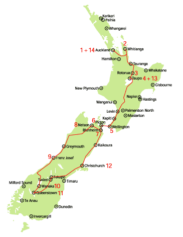 North South Island Road Tour Map
