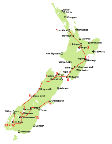 North South Island Road Tour Map