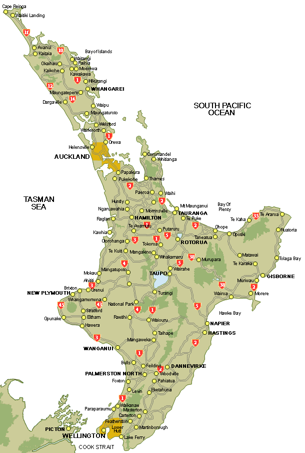 nz map north island Map Of North Island New Zealand nz map north island