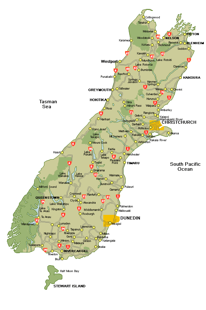 Map of South Island 